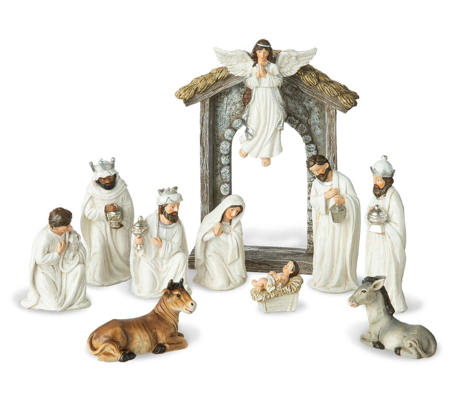 Glitzhome 11pc Ivory Resin Nativity Figurine Se t