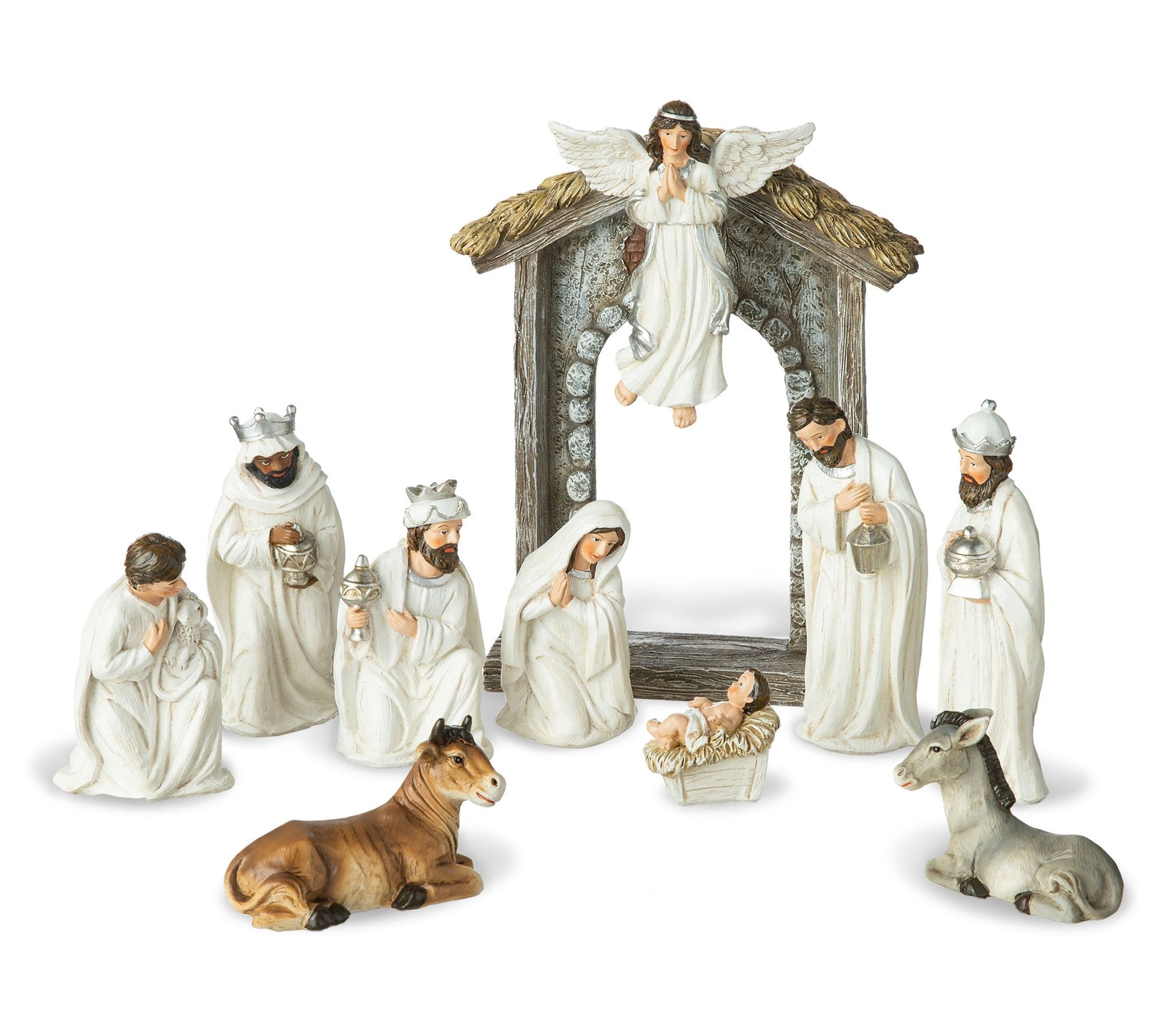 Glitzhome 11pc Ivory Resin Nativity Figurine Se t