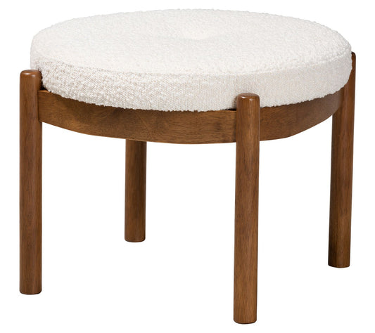 Baxton Studio Iliana Boucle Fabric and Wood Ottoman Footstool