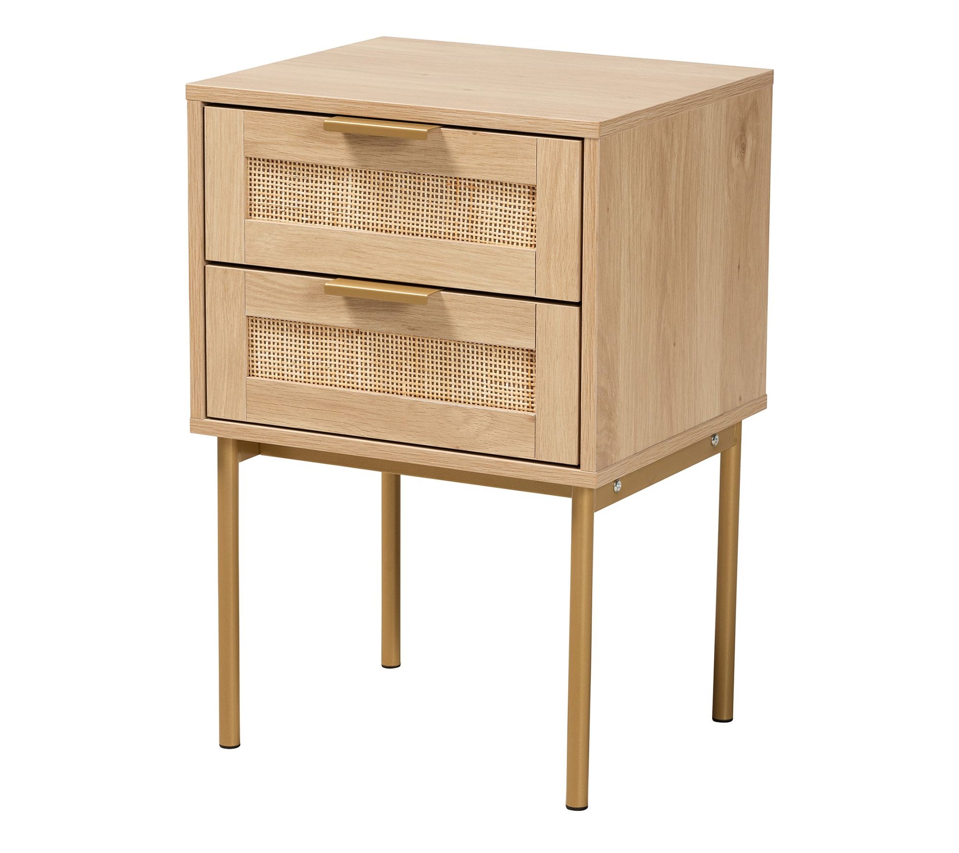 Baxton Studio Dewitt Light Brown Wood and GoldMetal End Table