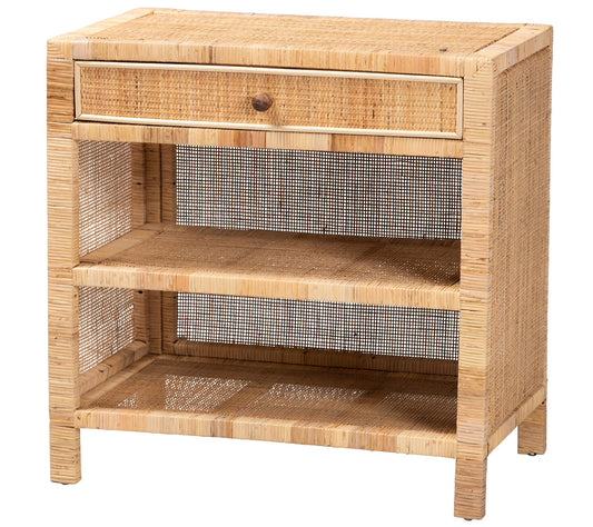 Baxton Studio Bella Wood and Natural Rattan Console Table