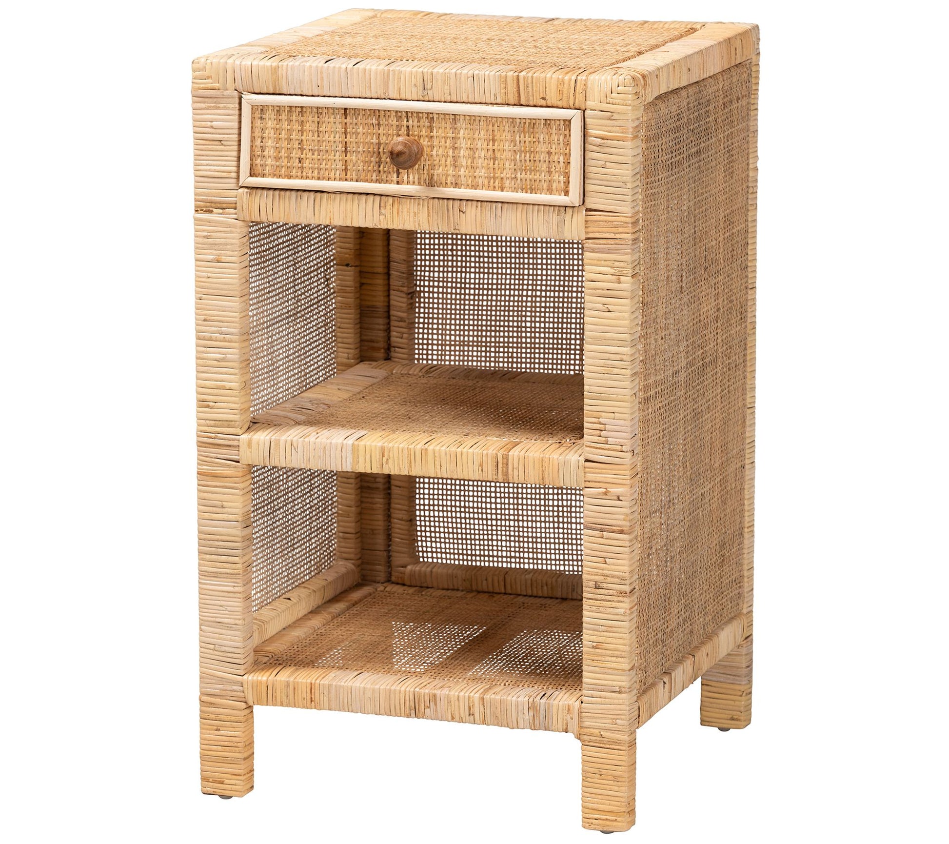 Baxton Studio Bella Brown Wood and Natural Rattan Nightstand