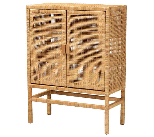 Baxton Studio Vivan Rattan and Wood Storage Cabinet
