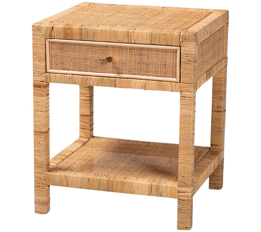 Baxton Studio Adelia Natural Rattan and Wood Nightstand