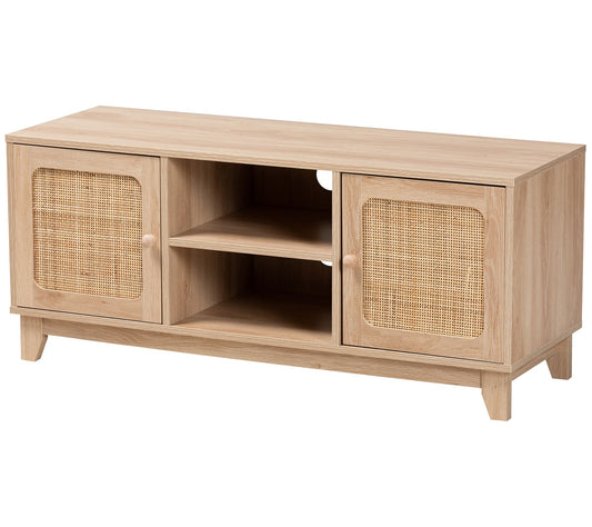 Baxton Studio Elsbeth Brown Wood and Natural Rattan TV Stand