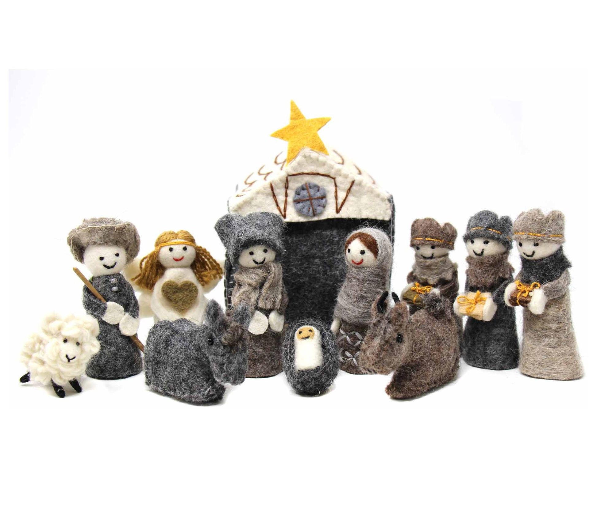 Global Crafts 12pc Handmade Felt Nativity Set w/ Storage Barn