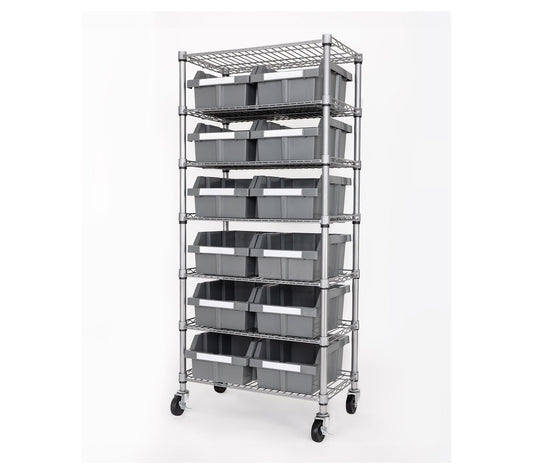 Seville Classics 7-Tier NSF 12-Bin Rack, 25" W x 14" D x 56" H