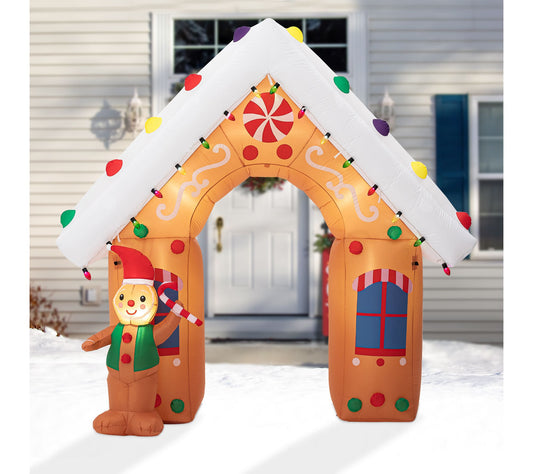 Glitzhome 8FT LED Indoor Outdoor Gingerman House Inflatable