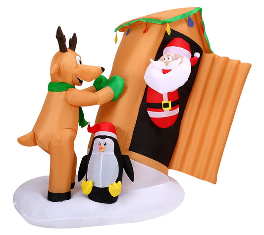 Christmas Time 4-Ft. Pre-Lit Inflatable Santa Claus Outhouse