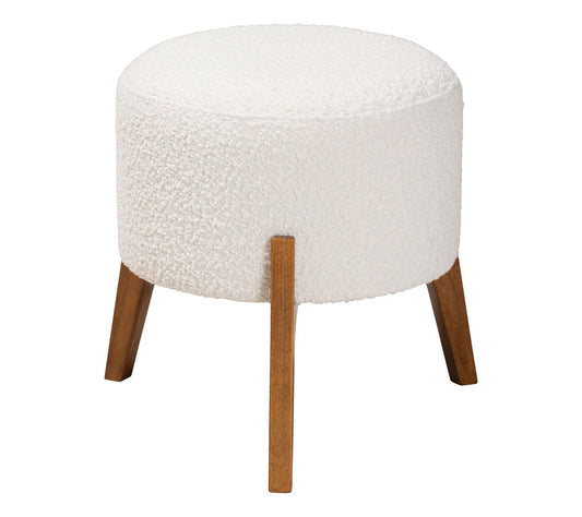 Baxton Studio Elkie Boucle Fabric and Wood Ottoman Footstool