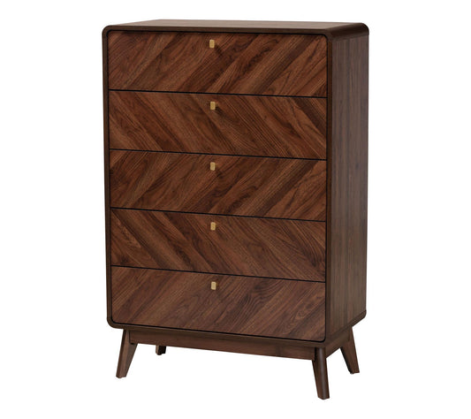 Baxton Studio Markell Walnut Brown Wood 5-Drawer Chest