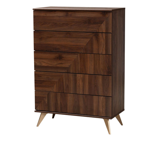 Baxton Studio Graceland Walnut Brown Wood 5-Drawer Chest