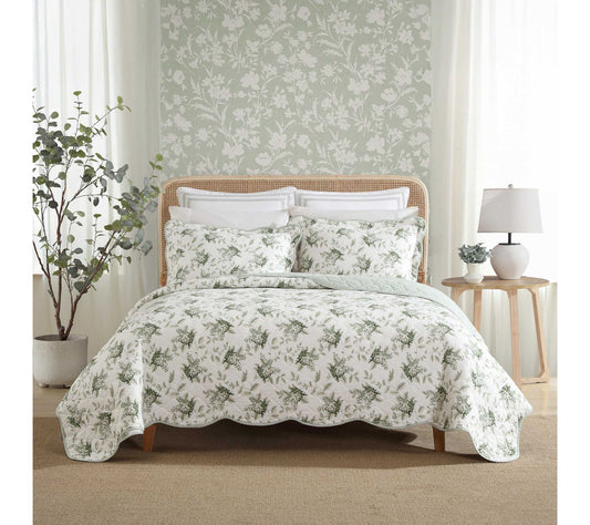 Laura Ashley Portland Floral Green Full/Queen Quilt Sham Set