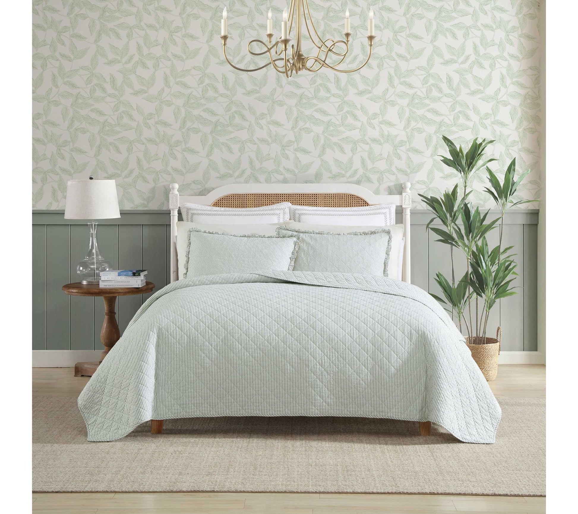 Laura Ashley Oxford Stripe Green Full/Queen Quilt Sham Set
