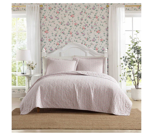 Laura Ashley Marta Stripe Pink-Green Full/QueenQuilt Sham Set