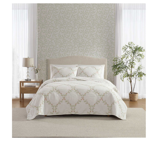 Laura Ashley Floral Embroidery Pink Twin QuiltSham Set