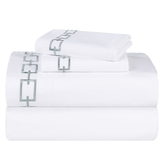 Superior Chain Links Cotton Embroidered Bed Sheet Set-Cal/KG