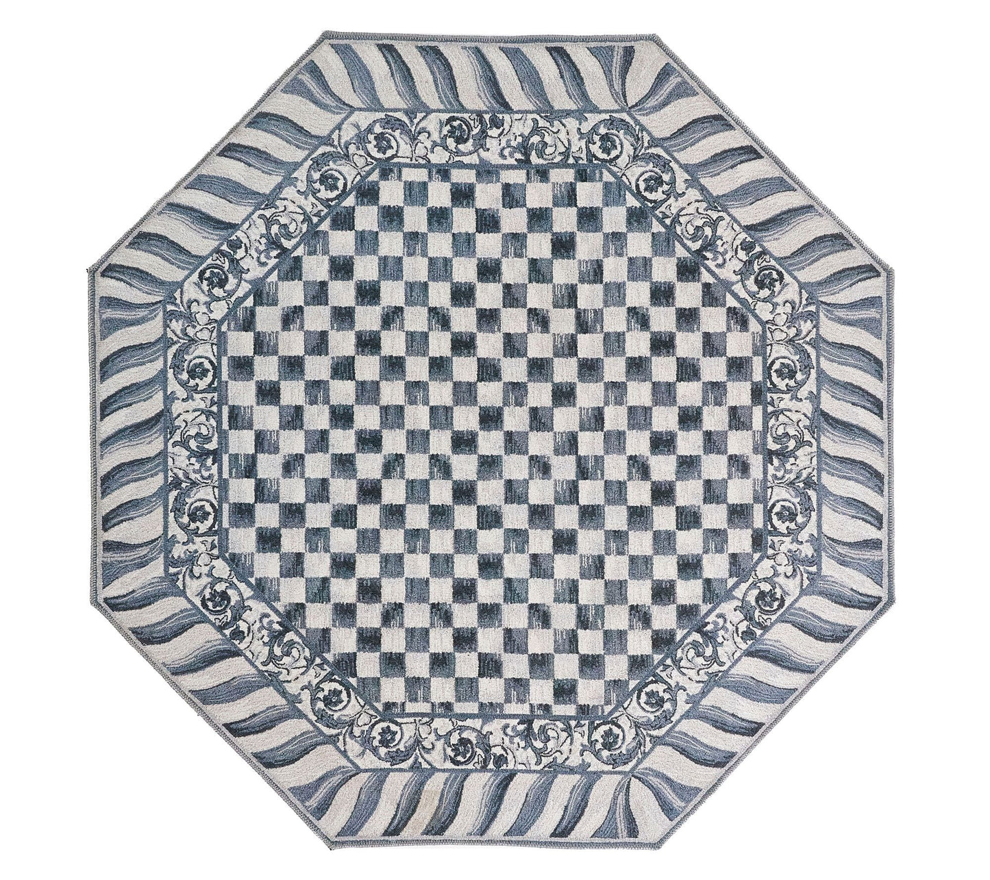 MacKenzie-Childs Sterling Check 6' Octagon Washable Rug