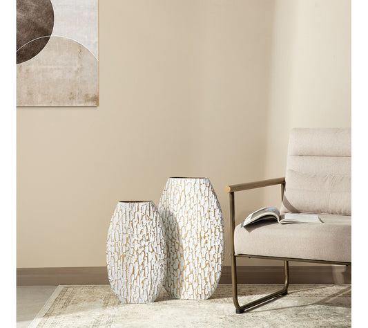 Glitzhome Metal Oval Textured Floor Vases Set of 2