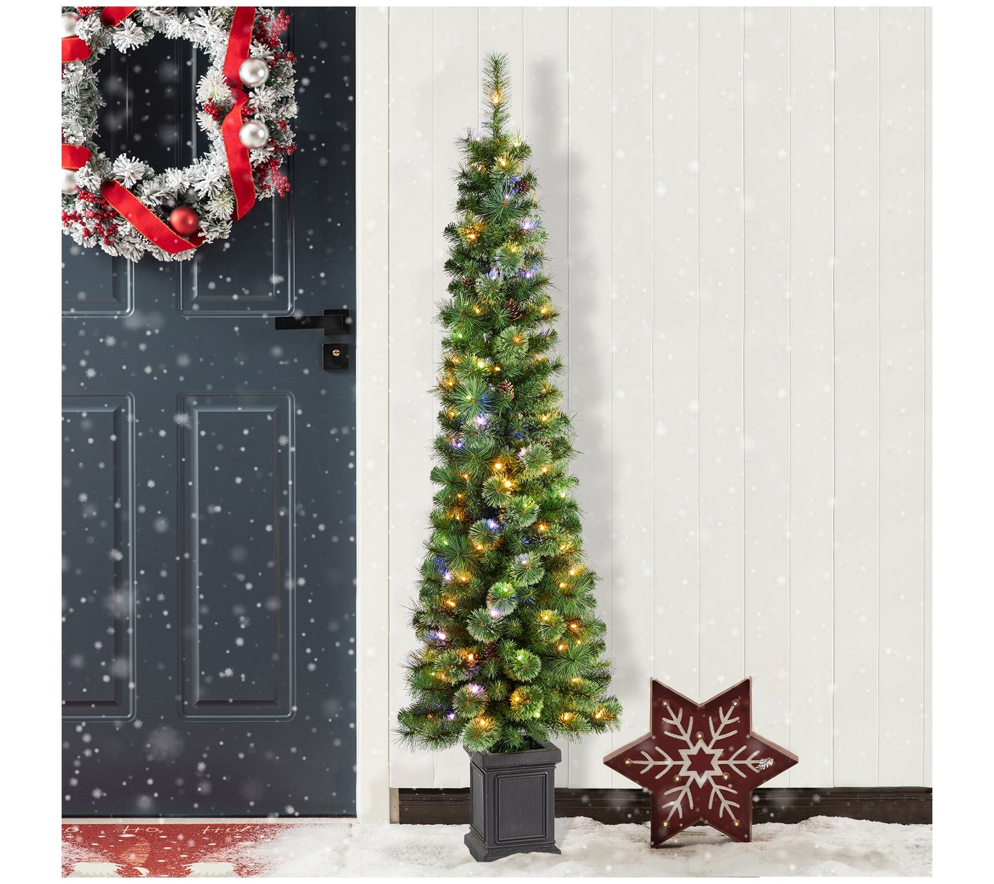 Glitzhome 6' Pre-Lit Green Cashmere Pine Christmas Porch Tree