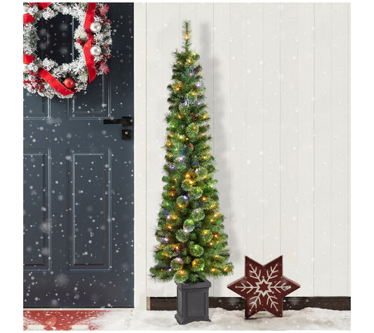 Glitzhome 6' Pre-Lit Green Cashmere Pine Christmas Porch Tree