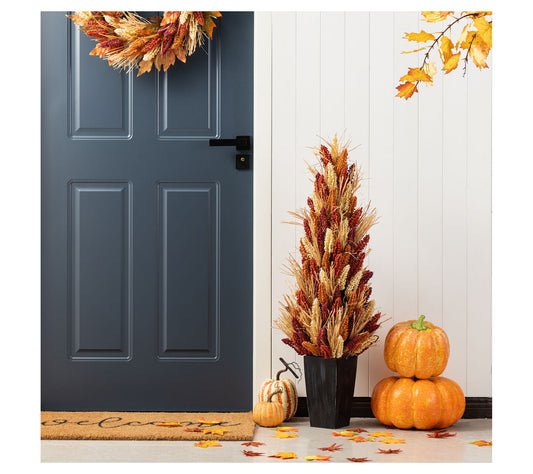 Glitzhome 38"H Fall Harvest Multi-Colored Sorghum Porch Tree