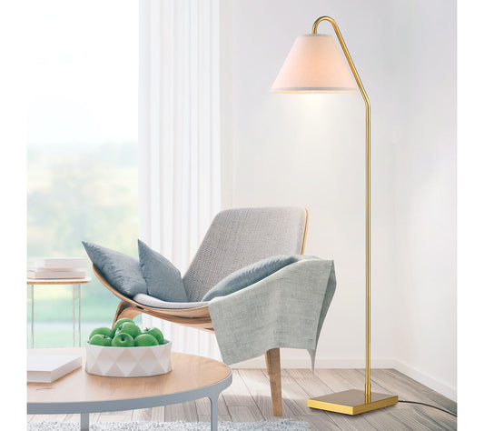 Globe Electric 62" Matte Brass Floor Lamp BeigeFabric Shade