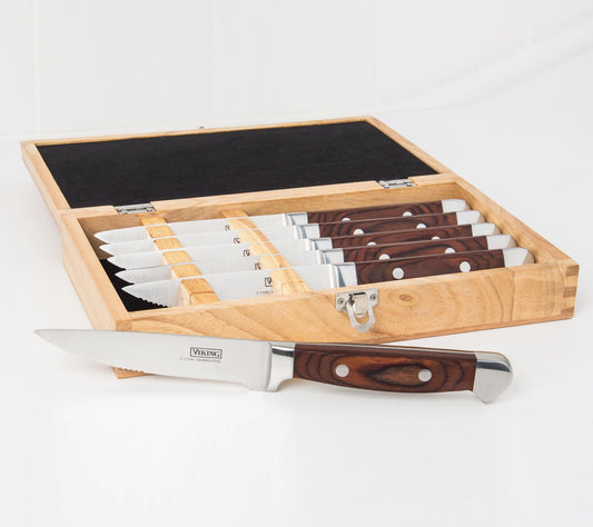 Viking Pakka Wood 6 Piece Steak Knife Set in Red