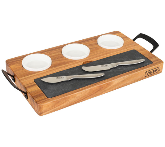 Viking 7-Piece Acacia Wood Slate Cheese Board Set