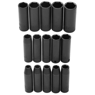 Proto 1/2in Drive 6pt Metric Thin Wall Socket Set 15pc