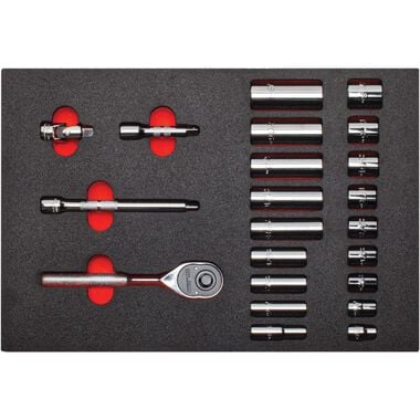 Proto Foamed 3/8in Drive 12pt Socket Set 22pc with Pear Head Ratchet