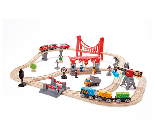 Hape Wooden Train Set: Busy City Rail Set - 51Pieces
