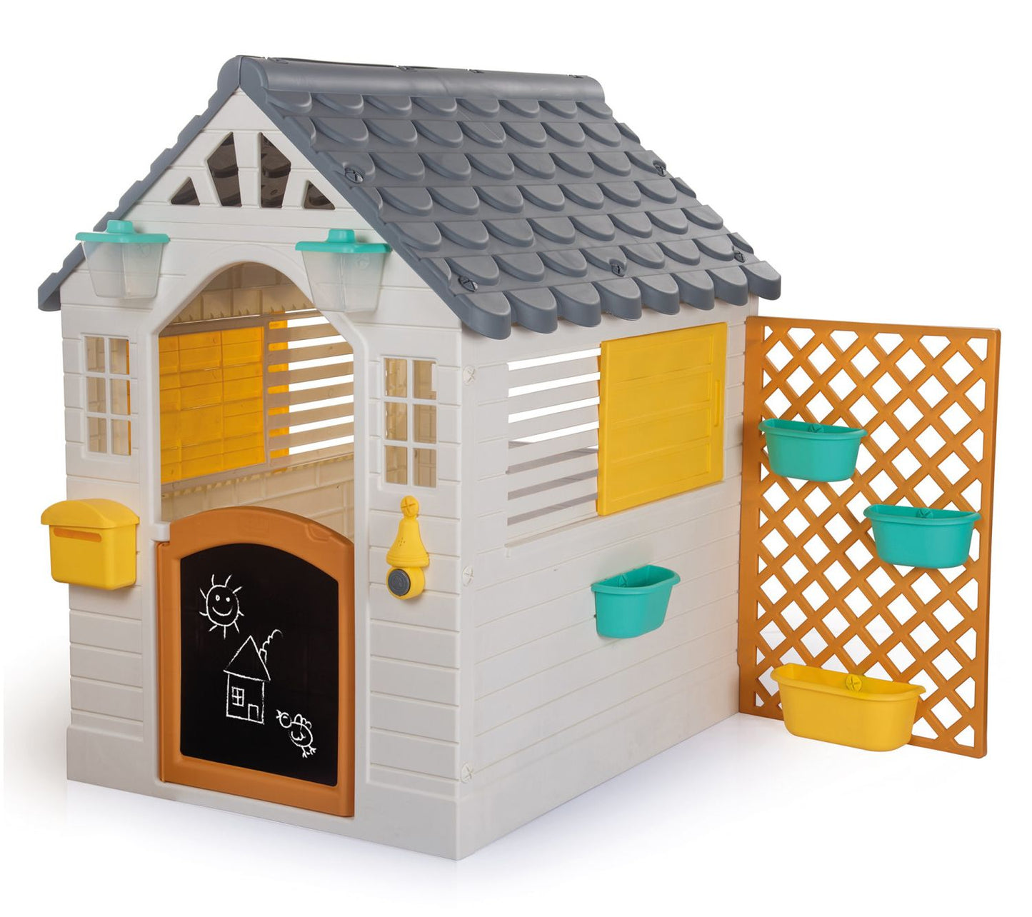 Dolu Garden Playhouse With Fence - White/Grey/Yellow